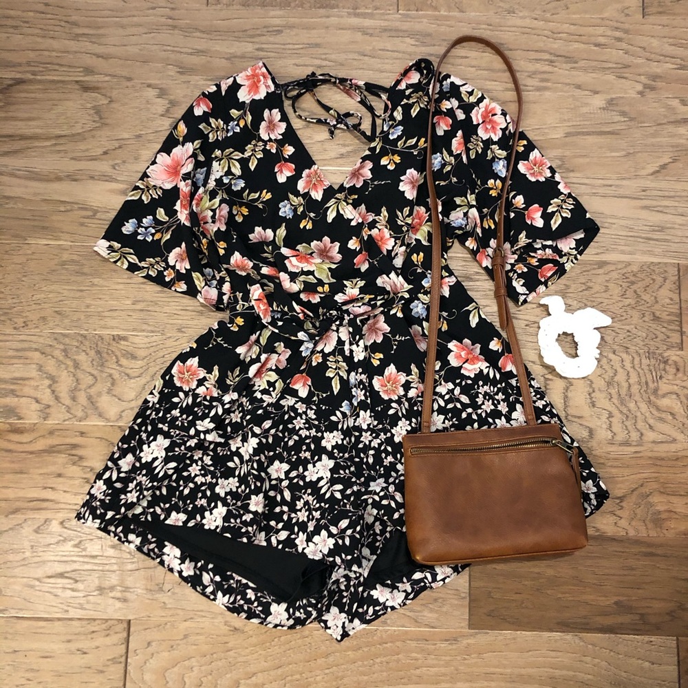 Black Floral Romper - Size Large